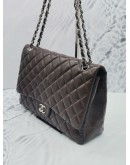 CHANEL MAXI DARK BROWN SILVER HARDWARE LAMBSKIN LEATHER SINGLE FLAP SHOULDER CHAIN BAG