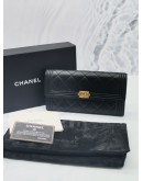 CHANEL BOY FLAP LONG WALLET QUILTED LAMBSKIN LEATHER GOLD HARDWARE -FULL SET-