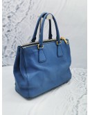 PRADA DARK BLUE VITELLO DAINO GOLD HARDWARE DOUBLE ZIP TOTE HANDLE BAG 