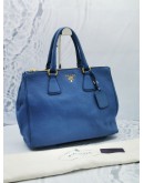 PRADA DARK BLUE VITELLO DAINO GOLD HARDWARE DOUBLE ZIP TOTE HANDLE BAG 