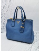 PRADA DARK BLUE VITELLO DAINO GOLD HARDWARE DOUBLE ZIP TOTE HANDLE BAG 