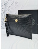 VERSACE MEDUSA SLIM POUCH IN BLACK EMBOSSED LEATHER 
