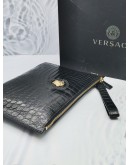 VERSACE MEDUSA SLIM POUCH IN BLACK EMBOSSED LEATHER 