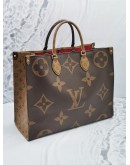 LOUIS VUITTON ON THE GO GM BROWN MONOGRAM REVERSE GOLD HARDWARE HANDLE BAG