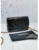 CHANEL VINTAGE BLACK PATENT LEATHER TIMELESS CC GOLD HARDWARE WALLET ON CHAIN BAG