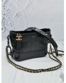 CHANEL SMALL GABRIELLE BLACK PYTHON, BLACK GLAZED CALFSKIN LEATHER HOBO GOLD AND RUTHENIUM HARDWARE CHAIN BAG