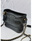 CHANEL SMALL GABRIELLE BLACK PYTHON, BLACK GLAZED CALFSKIN LEATHER HOBO GOLD AND RUTHENIUM HARDWARE CHAIN BAG