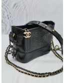 CHANEL SMALL GABRIELLE BLACK PYTHON, BLACK GLAZED CALFSKIN LEATHER HOBO GOLD AND RUTHENIUM HARDWARE CHAIN BAG