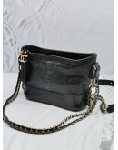 CHANEL SMALL GABRIELLE BLACK PYTHON, BLACK GLAZED CALFSKIN LEATHER HOBO GOLD AND RUTHENIUM HARDWARE CHAIN BAG