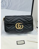 (UNUSED) GUCCI GG MARMONT BLACK MATELASSE CHEVRON LEATHER SUPER MINI GOLD HARDWARE CHAIN BAG -FULL SET-