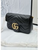 (UNUSED) GUCCI GG MARMONT BLACK MATELASSE CHEVRON LEATHER SUPER MINI GOLD HARDWARE CHAIN BAG -FULL SET-