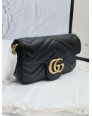 (UNUSED) GUCCI GG MARMONT BLACK MATELASSE CHEVRON LEATHER SUPER MINI GOLD HARDWARE CHAIN BAG -FULL SET-