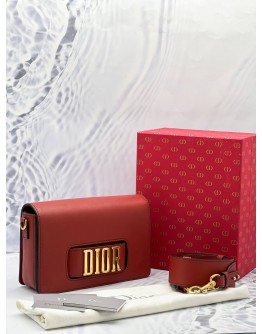 CHRISTIAN DIOR RED SMOOTH CALFSKIN LEATHER MEDIUM DIO(R)EVOLUTION FLAP GOLD HARDWARE BAG -FULL SET-