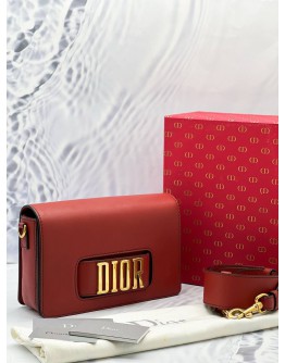 CHRISTIAN DIOR RED SMOOTH CALFSKIN LEATHER MEDIUM DIO(R)EVOLUTION FLAP GOLD HARDWARE BAG -FULL SET-