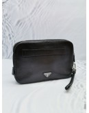 PRADA BLACK SAFFIANO LEATHER SILVER HARDWARE CLUTCH