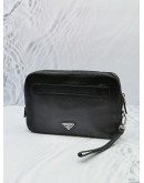 PRADA BLACK SAFFIANO LEATHER SILVER HARDWARE CLUTCH