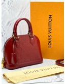 LOUIS VUITTON ALMA BB HOT RED MONOGRAM VERNIS HANDLE BAG WITH GOLD HARDWARE STRAP -FULL SET-