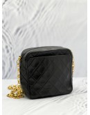 CHANEL VINTAGE FRONT POCKET MINI BLACK QUILTED LAMBSKIN LEATHER CHAIN BAG 