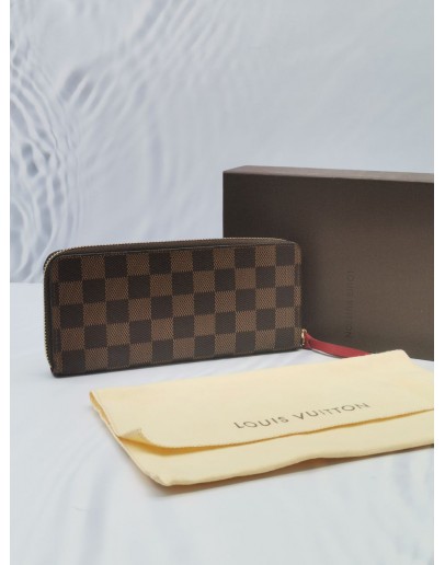 LOUIS VUITTON BROWN DAMIER EBENE CANVAS CLEMENCE ZIP AROUND WALLET -FULL SET-