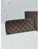 LOUIS VUITTON BROWN DAMIER EBENE CANVAS CLEMENCE ZIP AROUND WALLET -FULL SET-