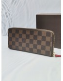 LOUIS VUITTON BROWN DAMIER EBENE CANVAS CLEMENCE ZIP AROUND WALLET -FULL SET-