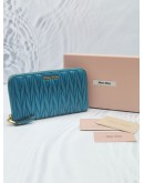 MIU MIU MARINE BLUE MATELASSE NAPPA LEATHER LONG WALLET 