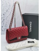 CHANEL JUMBO CLASSIC DOUBLE FLAP RED CAVIAR LEATHER SILVER HARDWARE CHAIN BAG -FULL SET-
