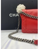 CHANEL SOFT LAMBSKIN MEDIUM BOY REVERSO FLAP RED WITH AGED SILVER HARDWARE -FULL SET-