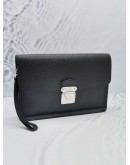 LOUIS VUITTON BELAIA BUSINESS BAG CLUTCH IN BLACK TAIGA LEATHER 