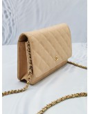 2022 MICROCHIP CHANEL CLASSIC FLAP WALLET ON CHAIN IN BEIGE CAVIAR LEATHER GOLD HARDWARE