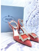 (BRAND NEW) PRADA CRYSTAL BUCKLE SUEDE PUMPS IN BLOSSOM PINK SIZE 35.5 -FULL SET-