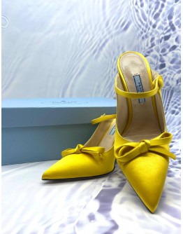 (BRAND NEW) PRADA MULES & CLOGS IN YELLOW HIGH HEEL SHOES SIZE 36.5 -FULL SET -