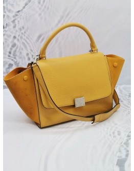 CELINE MUSTARD YELLOW LEATHER AND SUEDE TRAPEZE MEDIUM HANDLE BAG WITH STRAP 