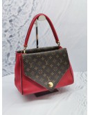 LOUIS VUITTON DOUBLE V BROWN MONOGRAM CANVAS WITH RED CALFSKIN GOLD HARDWARE HANDLE BAG