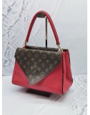LOUIS VUITTON DOUBLE V BROWN MONOGRAM CANVAS WITH RED CALFSKIN GOLD HARDWARE HANDLE BAG