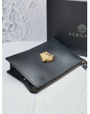 VERSACE MEDUSA HEAD GOLD HARDWARE BLACK CALFSKIN LEATHER ZIP CLUTCH -FULL SET-