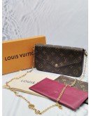 LOUIS VUITTON FELICIE POCHETTE MONOGRAM CANVAS WITH MAROON INNER FLAP CHAIN SHOULDER BAG -FULL SET-