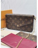 LOUIS VUITTON FELICIE POCHETTE MONOGRAM CANVAS WITH MAROON INNER FLAP CHAIN SHOULDER BAG -FULL SET-