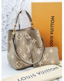 2022 MICROCHIP LOUIS VUITTON MONOGRAM EMPREINTE LEATHER NEONOE MM BICOLOR TOURTERELLE CREME GOLD HARDWARE BUCKET BAG -FULL SET-