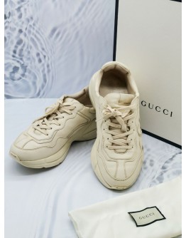GUCCI RYTHON OFF WHITE LEATHER SNEAKERS SIZE 10 -FULL SET-