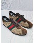 GUCCI BROWN GG CANVAS / SUEDE LEATHER WEB LOW-TOP SNEAKERS SIZE 6 1/2 