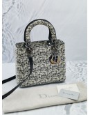 CHRISTIAN DIOR MEDIUM LADY DIOR LIMITED EDITION TWEED BLACK / WHITE SILVER HARDWARE HANDLE BAG