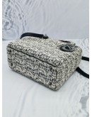 CHRISTIAN DIOR MEDIUM LADY DIOR LIMITED EDITION TWEED BLACK / WHITE SILVER HARDWARE HANDLE BAG