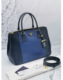 PRADA B2274C BALTICO/BLUE SAFFIANO LUX LEATHER MEDIUM DOUBLE ZIP TOTE HANDLE BAG 