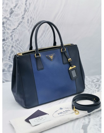 PRADA B2274C BALTICO/BLUE SAFFIANO LUX LEATHER MEDIUM DOUBLE ZIP TOTE HANDLE BAG 