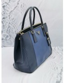 PRADA B2274C BALTICO/BLUE SAFFIANO LUX LEATHER MEDIUM DOUBLE ZIP TOTE HANDLE BAG 