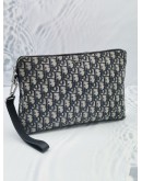 CHRISTIAN DIOR HAND CARRY POUCH WITH BLUE OBLIQUE JACQUARD SILVER HARDWARE