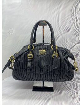 COACH 15947 MADISON SOPHIA GATHERED IN BLACK LEATHER SATCHEL PURSE  2 WAY WITH STRAP SLING BAG