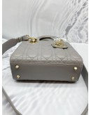 CHRISTIAN DIOR SMALL LADY DIOR MY ABCDIOR STONE GREY CANNAGE LAMBSKIN LEATHER WITH ADJUSTABLE WITH THREE BADGES 