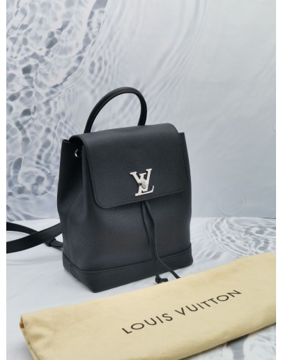 LOUIS VUITTON LOCKME BACKPACK IN BLACK CALFSKIN LEATHER SILVER HARDWARE 